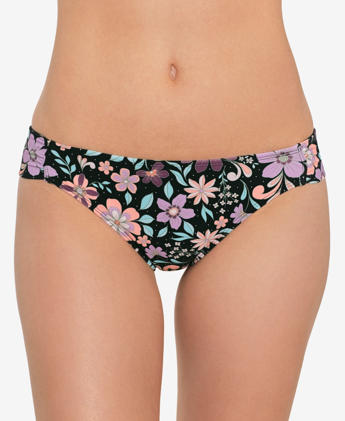 Salt + Cove Juniors' Floral-print Hipster Swimsuit Bottoms, Created For Macy's In Retro Floral Black Multi