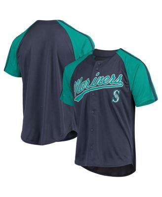 Men's Stitches Navy Seattle Mariners Button-Down Raglan Replica Jersey ...