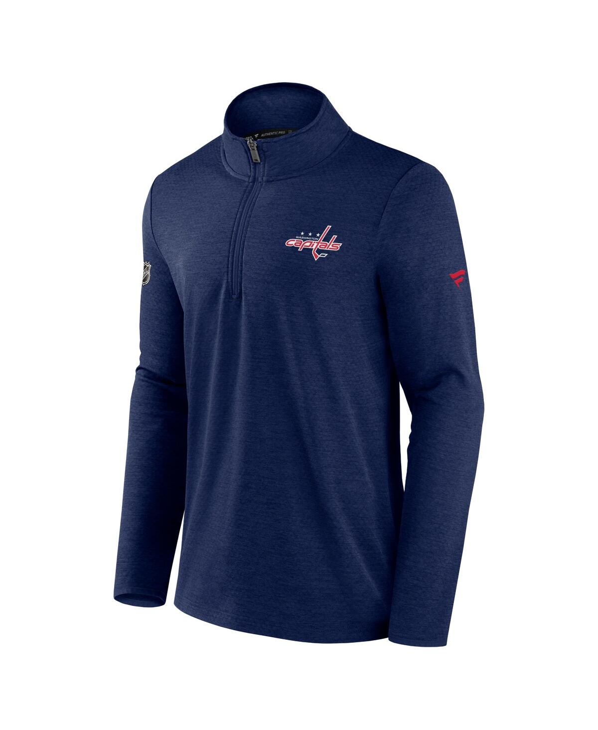 Shop Fanatics Men's  Heather Navy Washington Capitals Authentic Pro Rink Quarter-zip Jacket