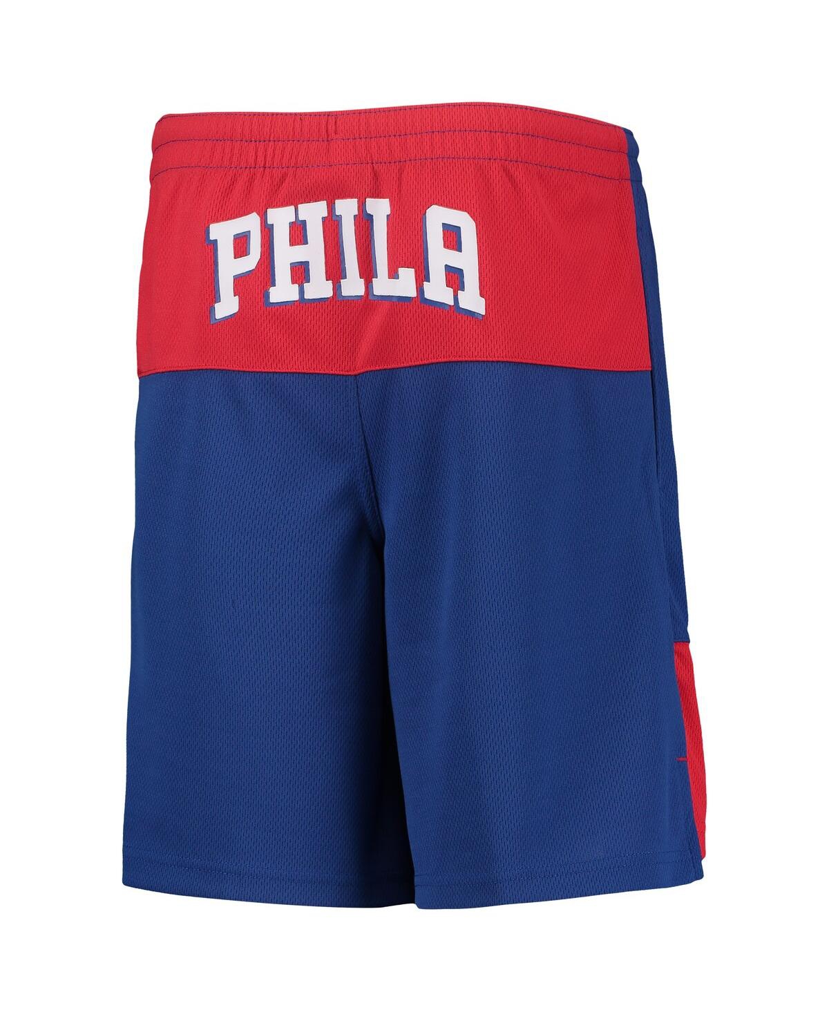 OUTERSTUFF BIG BOYS AND GIRLS JOEL EMBIID ROYAL PHILADELPHIA 76ERS PANDEMONIUM NAME AND NUMBER SHORTS 