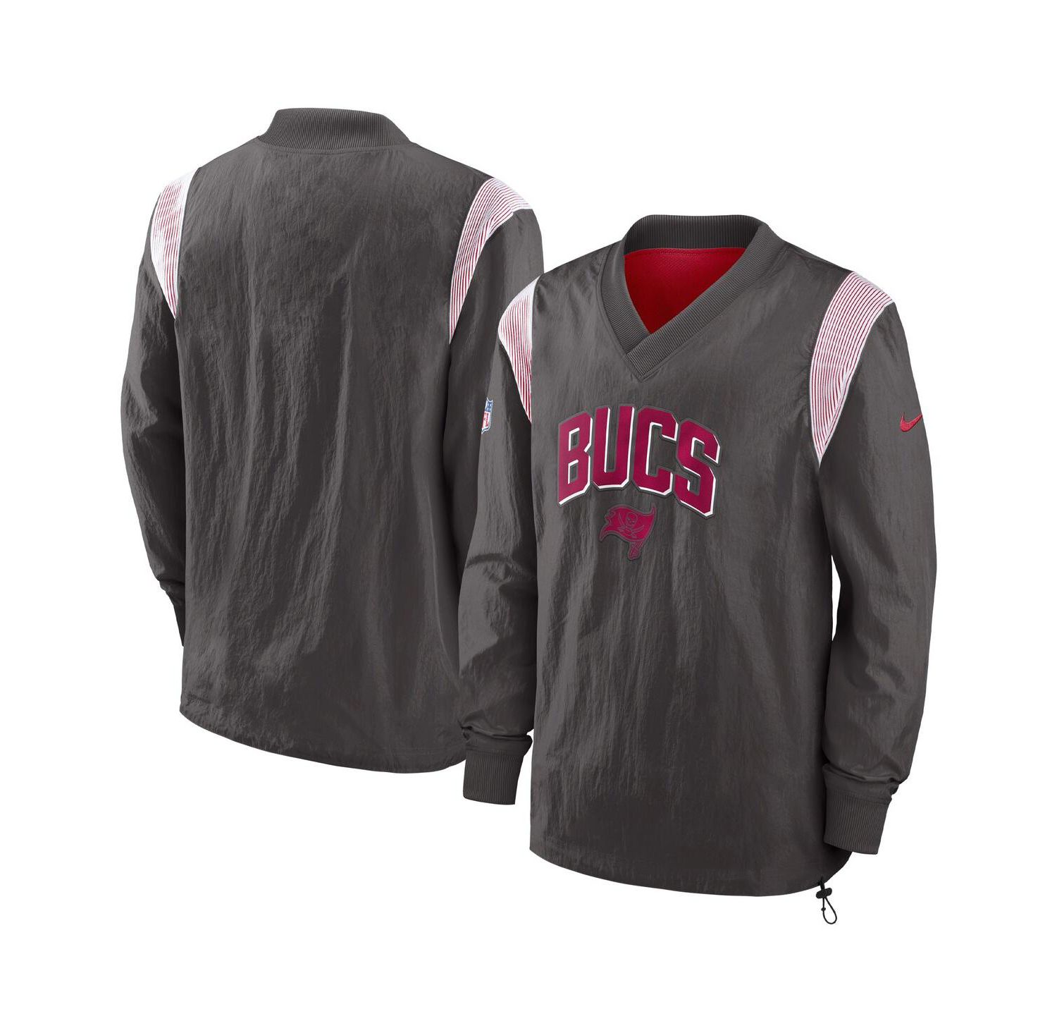 Men's Pewter Tampa Bay Buccaneers Sideline Athletic Stack V-neck Pullover Windshirt Jacket