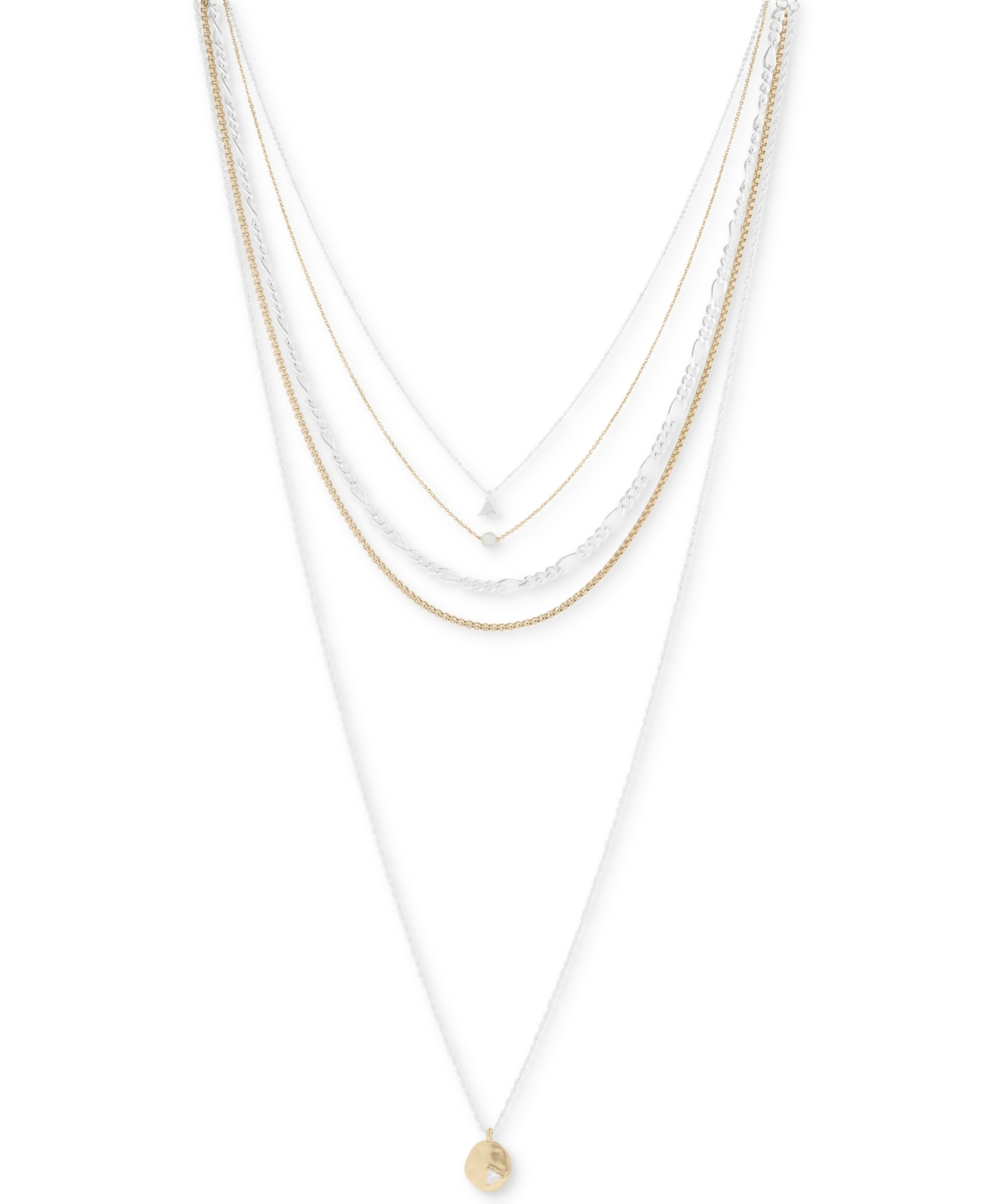 Lucky Brand Two-tone Crystal Pendant Layered Convertible Necklace, 16" + 2" Extender In Yellow