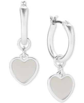 Mother of Pearl Heart and Silver hot Hoop Earrings