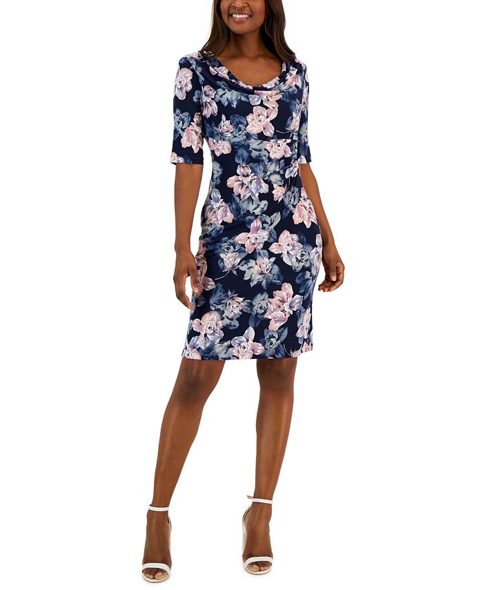 Connected Women's Floral-Print Elbow-Sleeve Sheath Dress - Macy's
