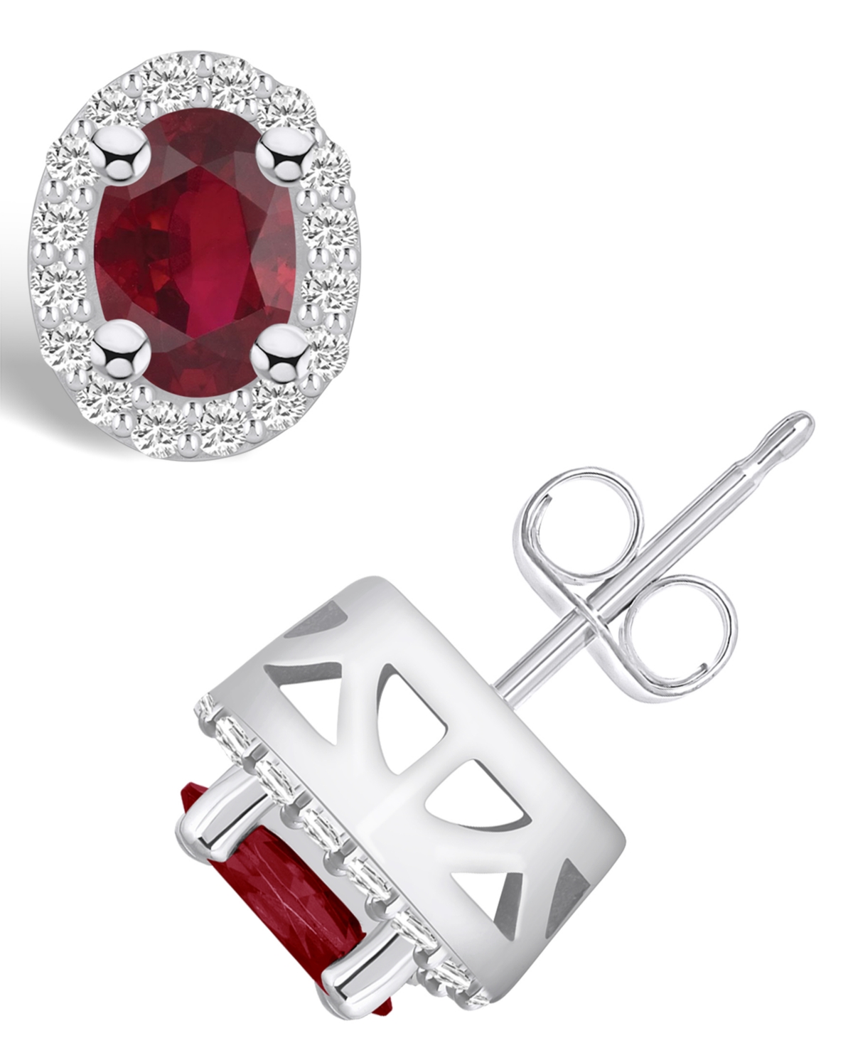 Macy's Ruby (1-1/5 Ct. T.w.) And Diamond (1/4 Ct. T.w.) Halo Stud Earrings In White Gold