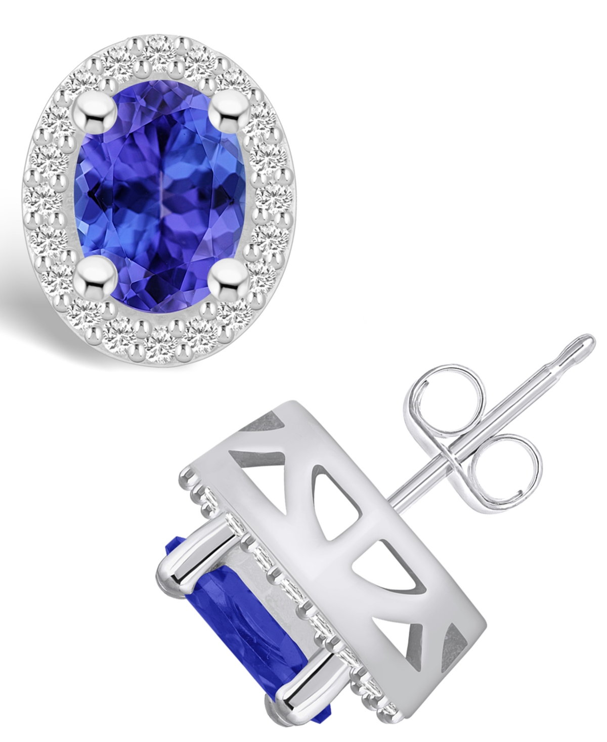 Macy's Tanzanite (2-1/2 Ct. T.w.) And Diamond (3/8 Ct. T.w.) Halo Stud Earrings In White Gold