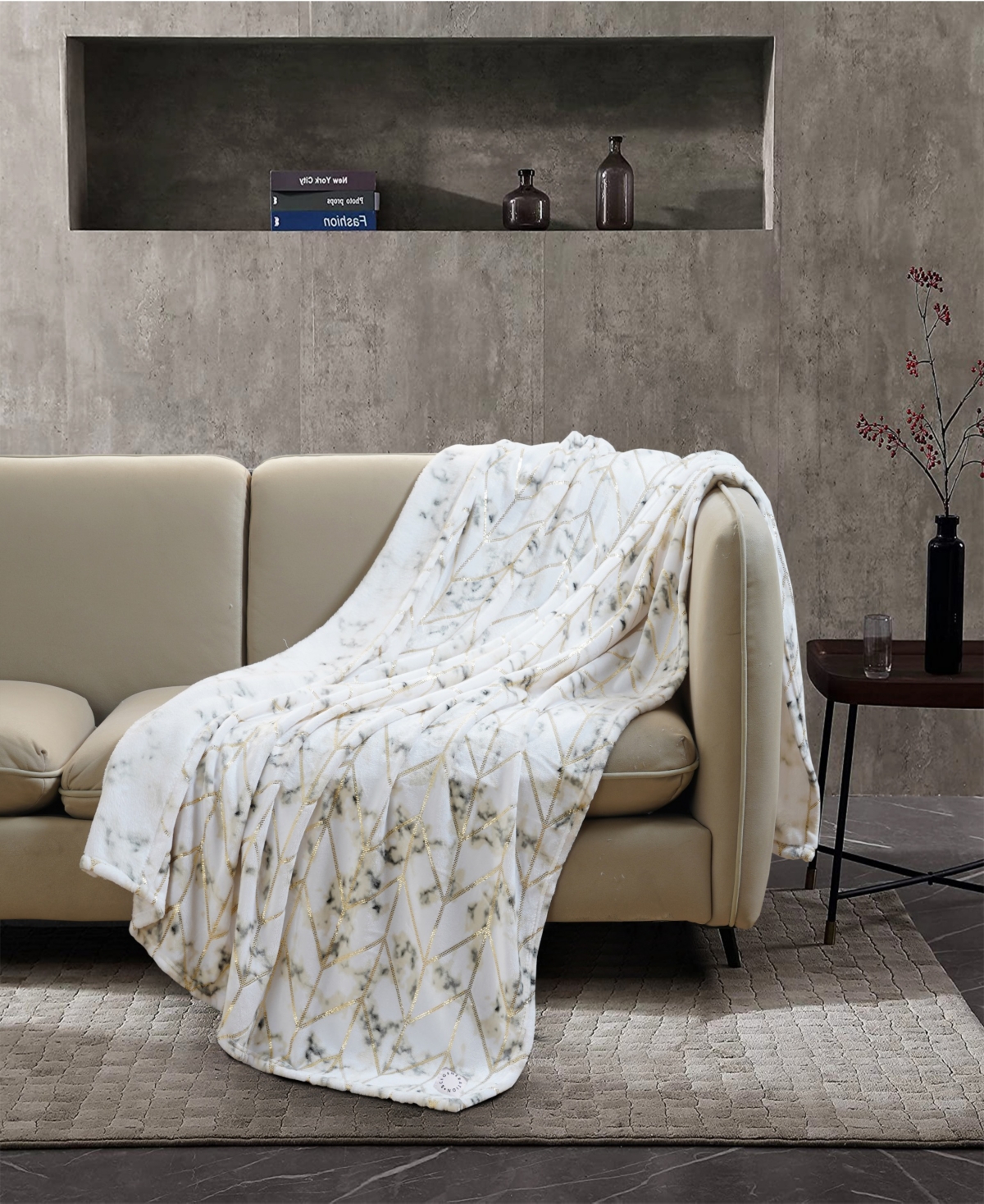 BCBgeneration Marble Foil Printed Plush Throw Blanket, 70