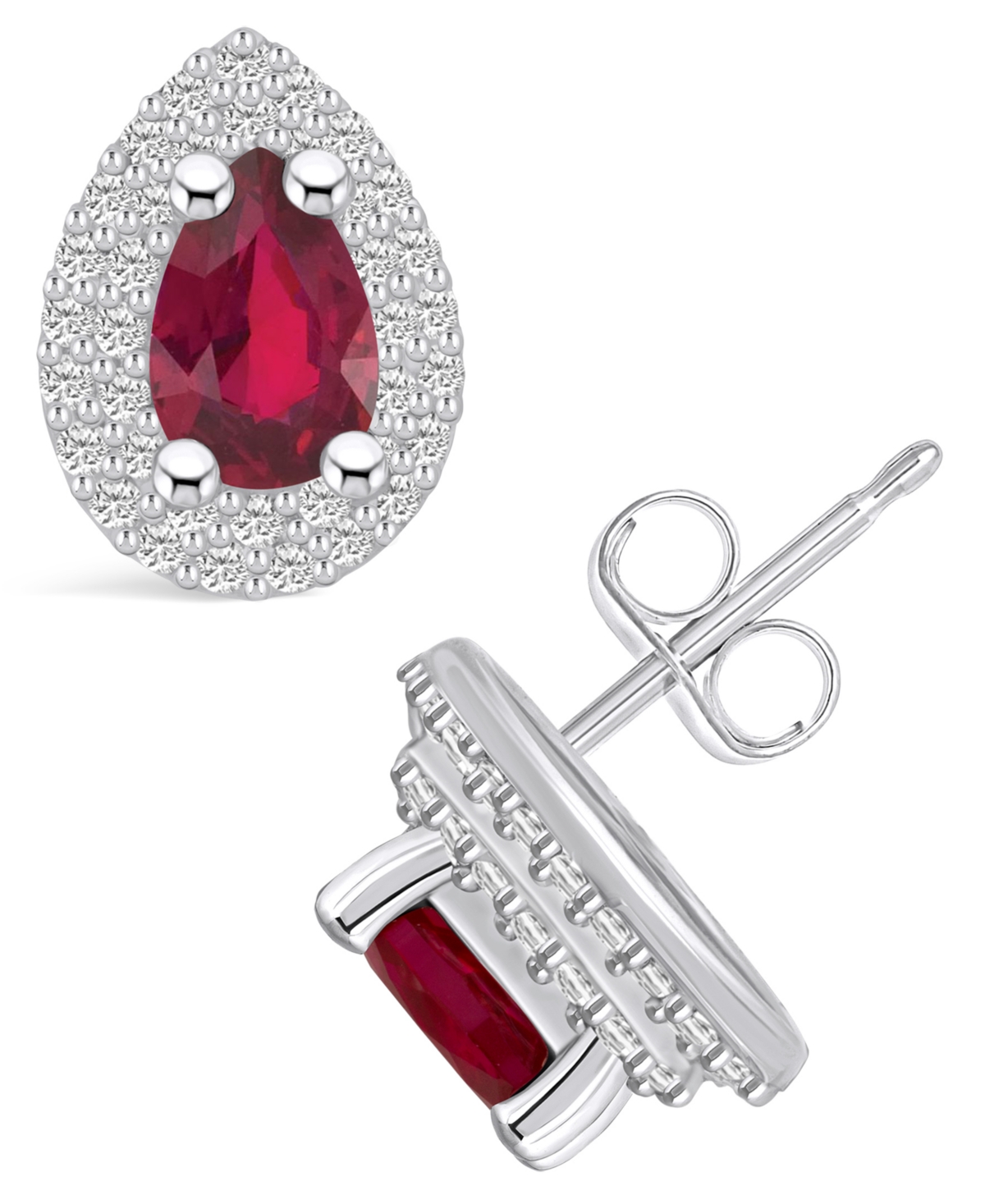 Macy's Ruby (1 Ct. T.w.) And Diamond (3/8 Ct. T.w.) Halo Stud Earrings In White Gold