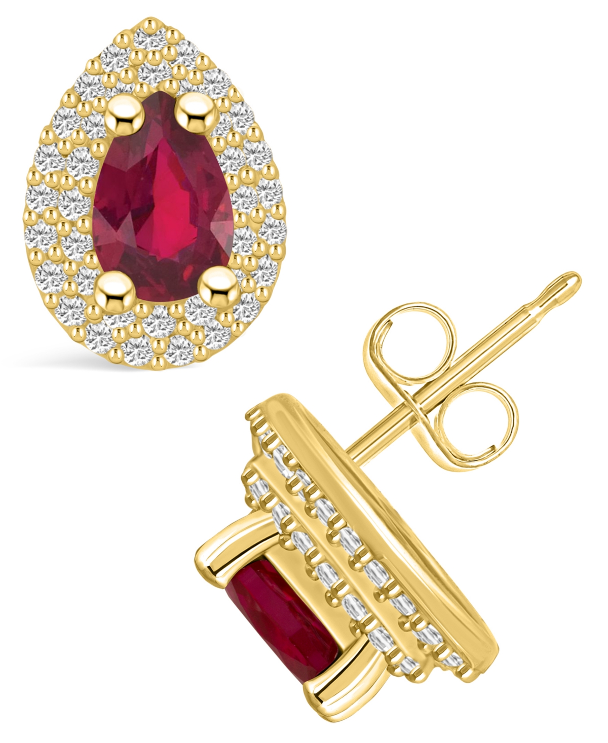 Macy's Ruby (1 Ct. T.w.) And Diamond (3/8 Ct. T.w.) Halo Stud Earrings In Gold