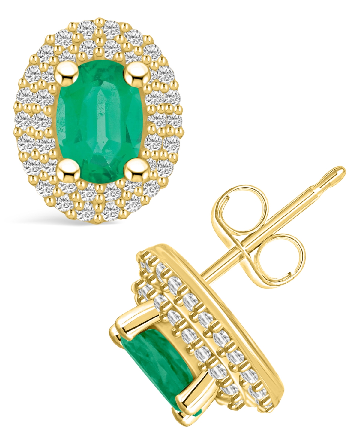Macy's Emerald (1 Ct. T.w.) And Diamond (3/8 Ct. T.w.) Halo Stud Earrings In Gold