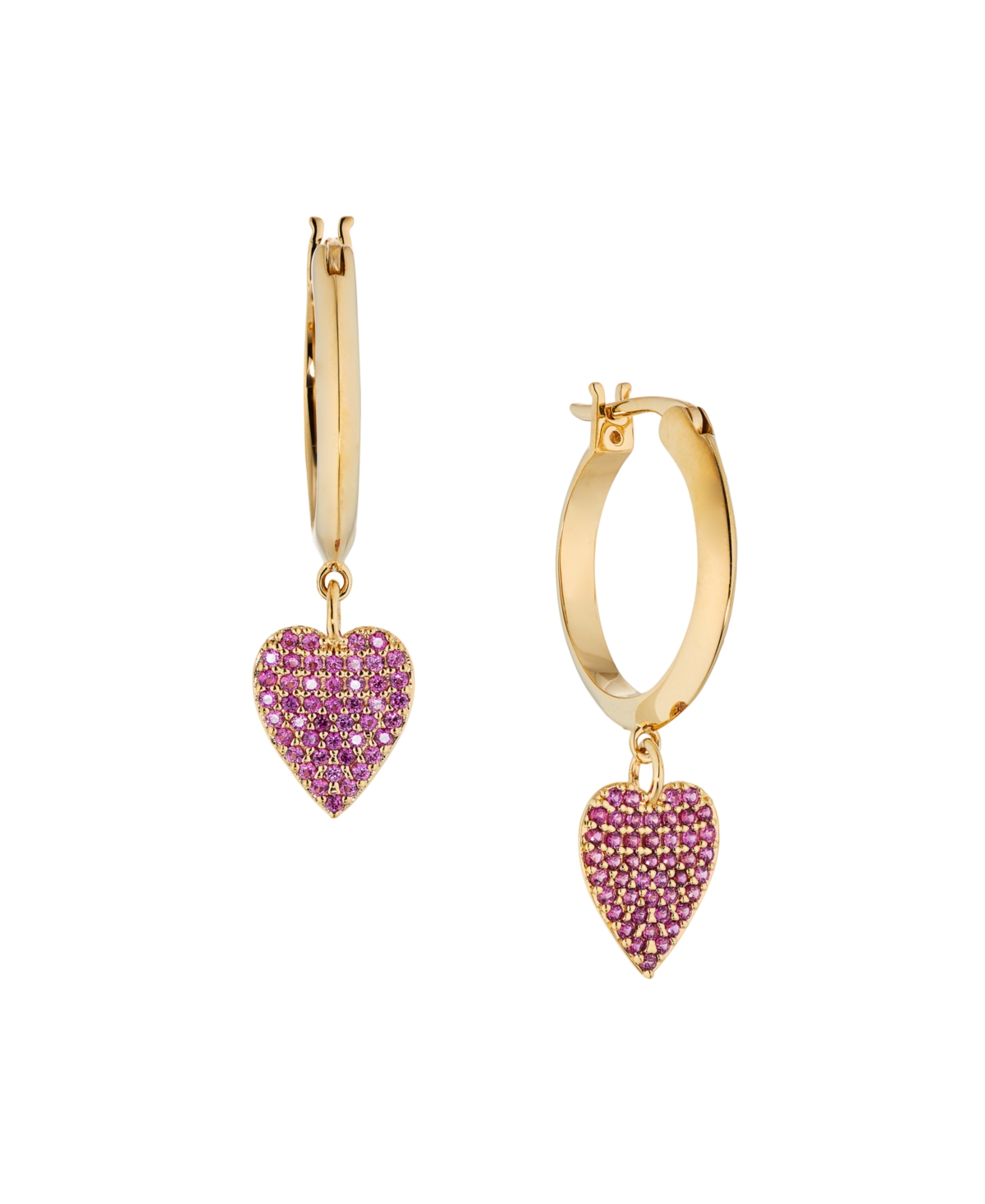 Ava Nadri Extra Small Hoop With Pink Pave Heart Drop Earrings In Pink/gold