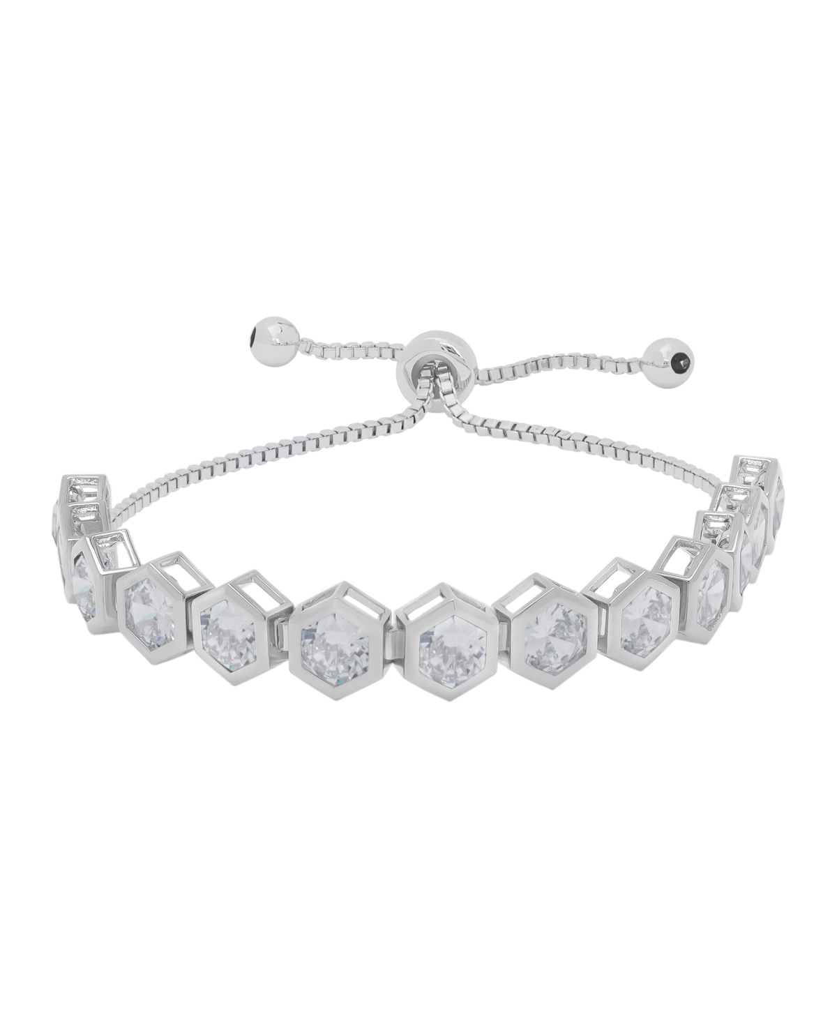 Macy's Fine Silver Plated Cubic Zirconia Hexagon Shaped Bezel Bolo Adjustable Bracelet