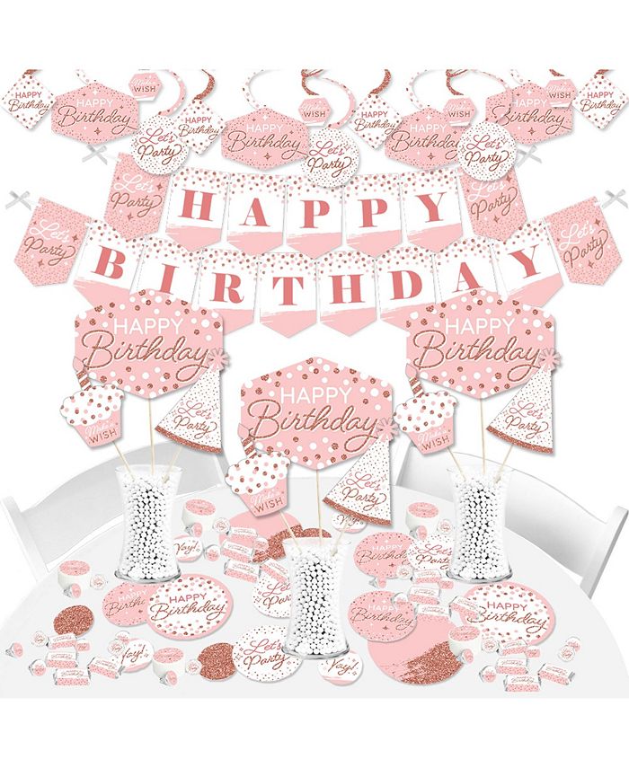 Big Dot of Happiness Pink Rose Gold Birthday - Happy Birthday Party Supplies - Banner Decoration Kit - Fundle Bundle