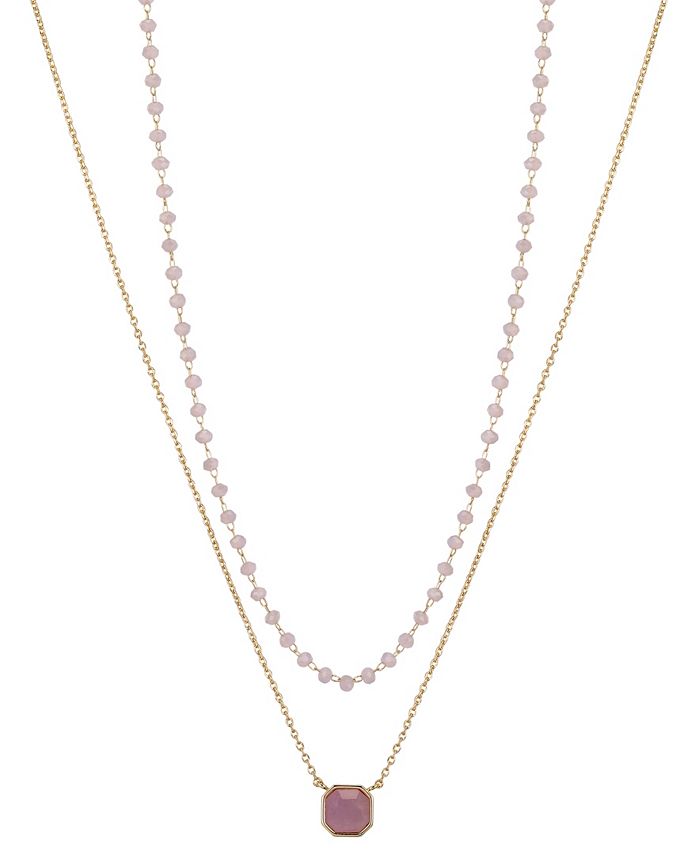 Unwritten 14K Gold Flash Plated Brass Amethyst Pendant Beaded Double