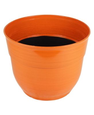 Glazed Brushed Happy Large Plastic Planter Bright Orange 15 Inch