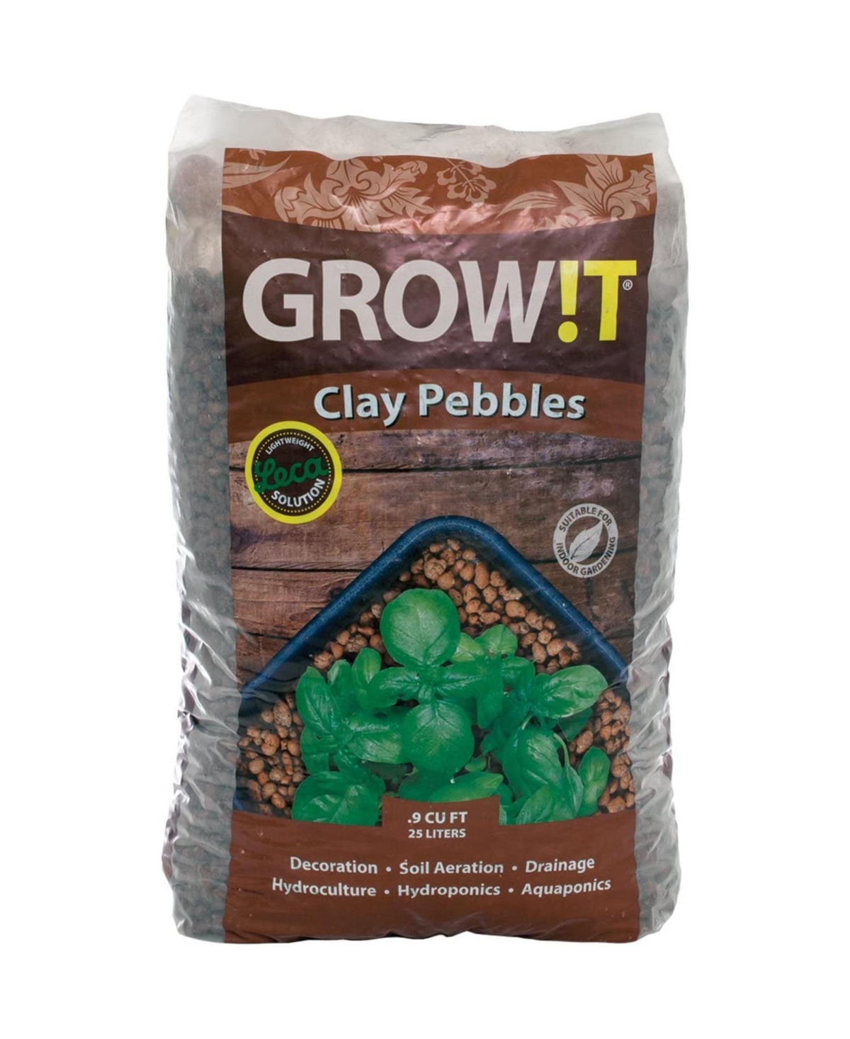 Growt GMC25L 25 Liter Bag, 4mm-16mm Clay Pebbles, Brown, 25 L Bag - Brown