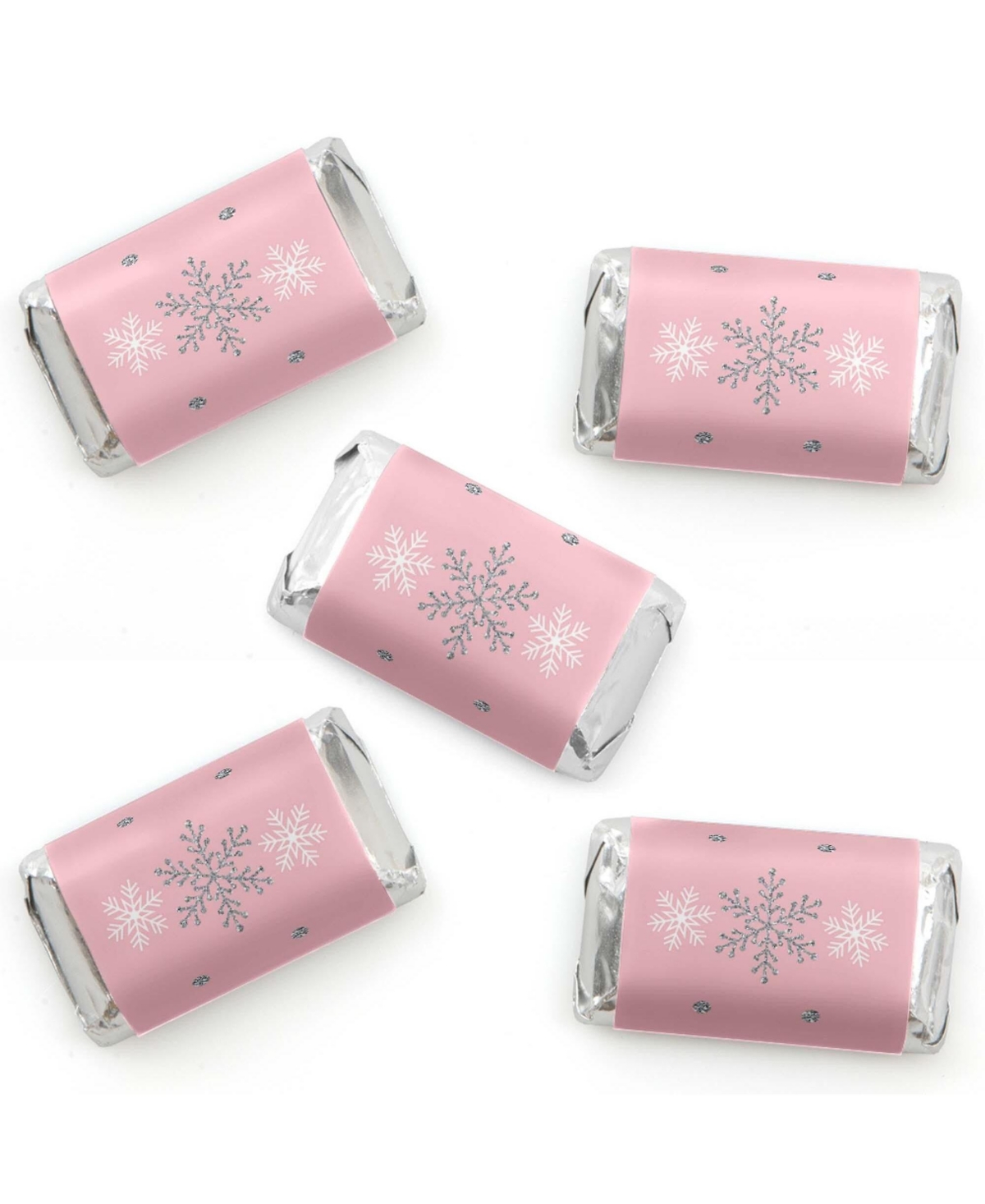 Big Dot Of Happiness Pink Winter Wonderland - Mini Candy Bar Wrapper  Stickers Party Favors - 40 Ct - Pink