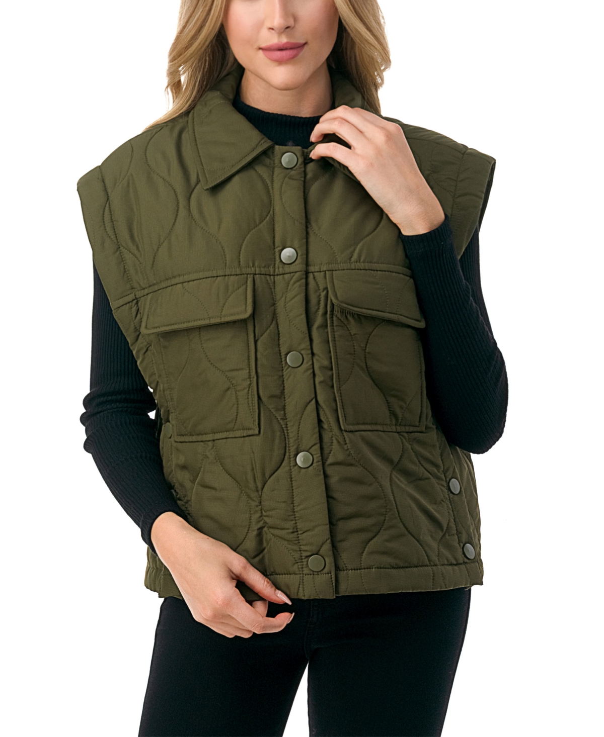 Marcus Adler Women's Snap Front Quilted Vest With Front Pockets In Olive