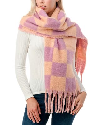 Women's Check Plaid Scarf with Fringe Detail