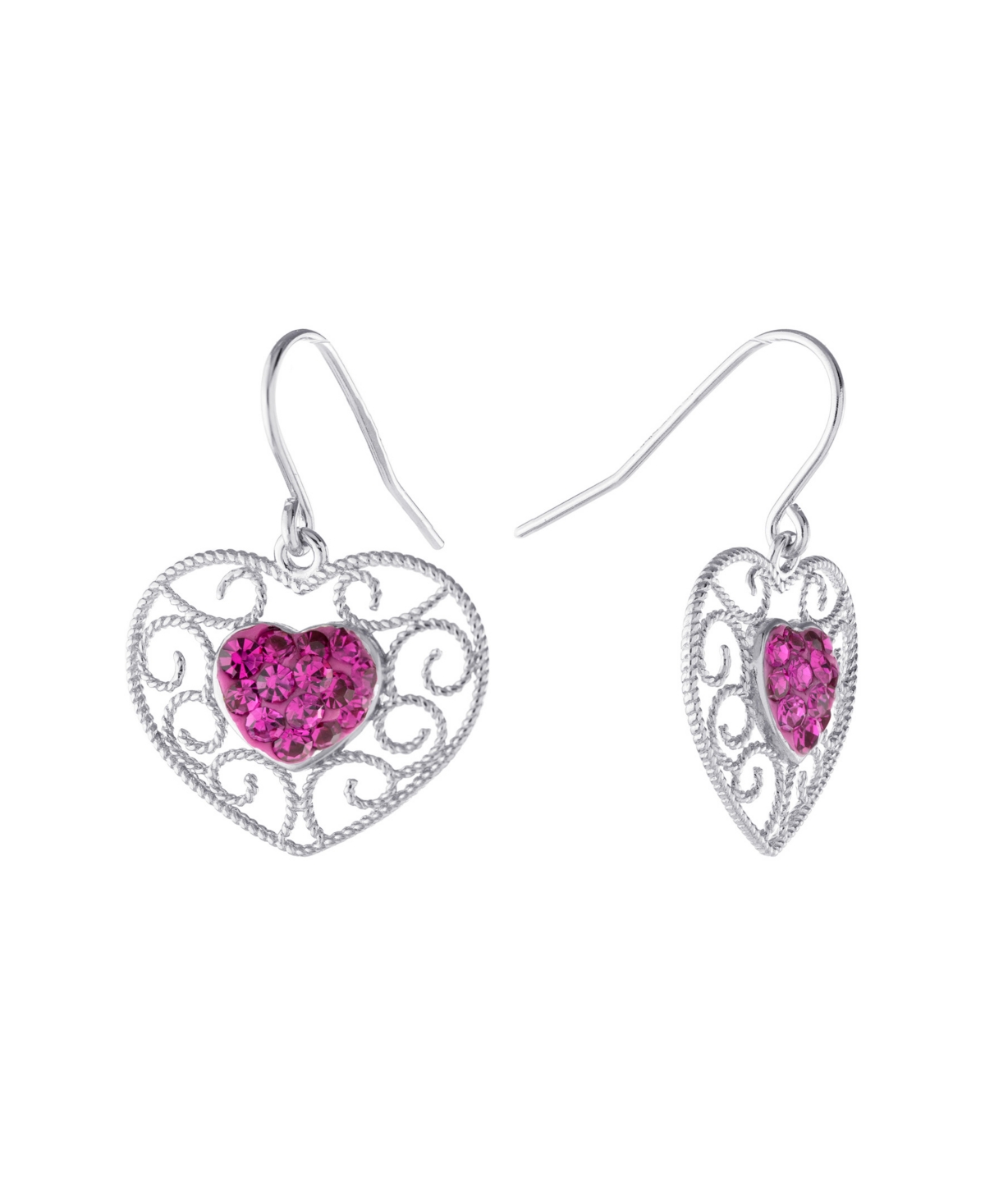 Giani Bernini Gray and Pink Crystal (0.35 ct.t.w) Filigree Heart Drop Earrings in Sterling Silver - Pink