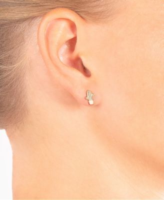 Green Nano Stones (0.42 ct.t.w) Cactus Stud Earrings in 18K Gold Plated over Sterling Silver