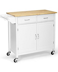 Modern Rolling Kitchen Cart Island Wood Top Storage Trolley Cabinet Utility New White