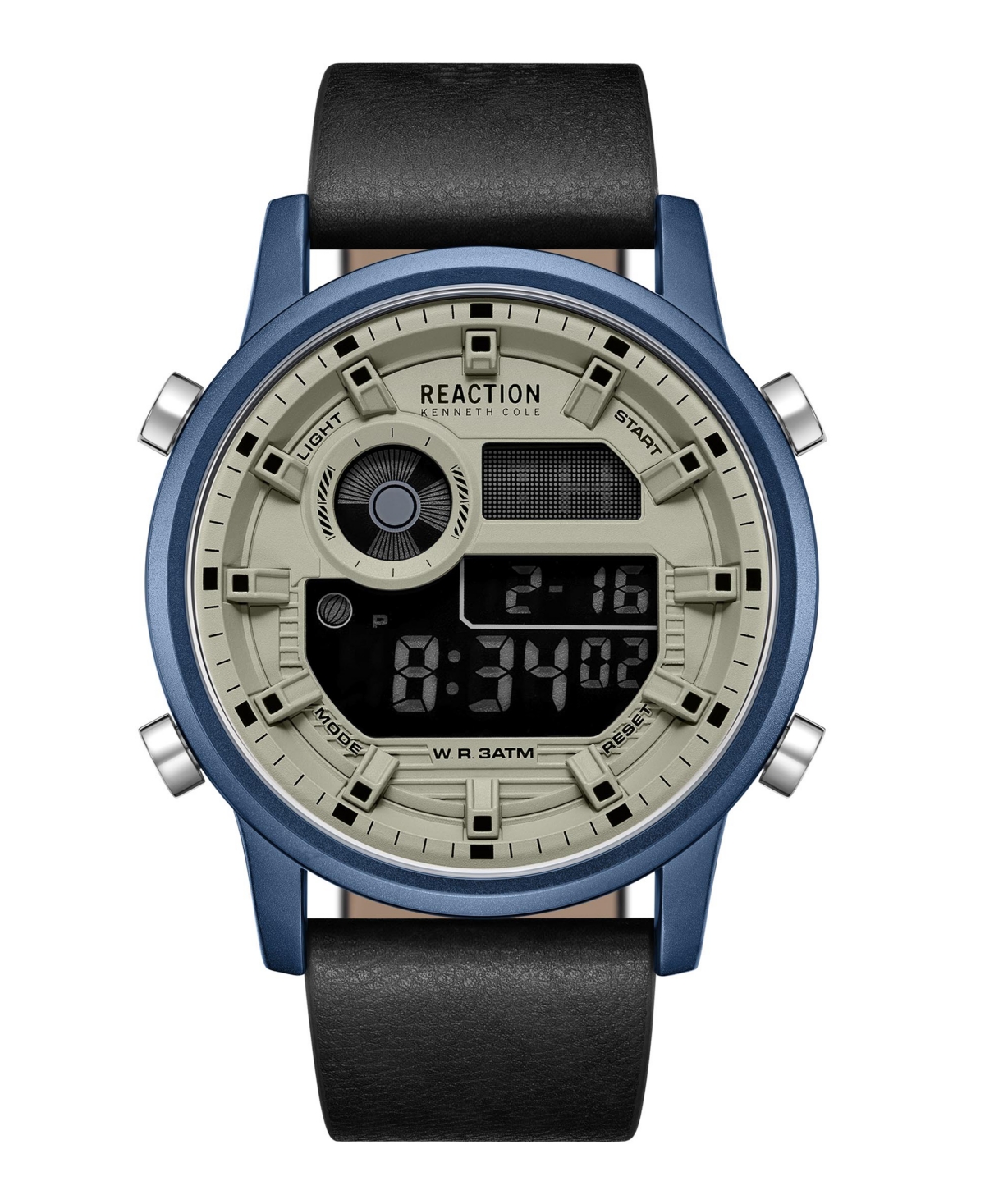 Men's Digital Black Synthetic Leather Strap Watch, 46mm - Blue