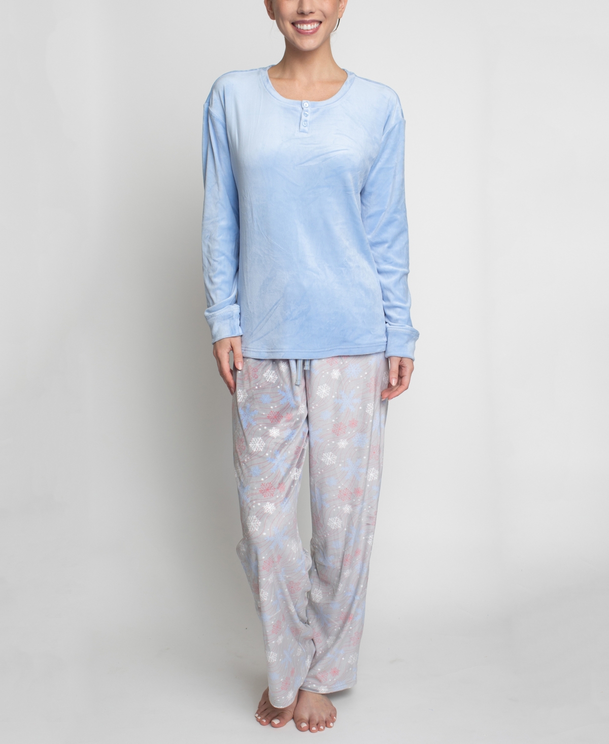 Hanes Women's Stretch Fleece Pajama Set, 2 Pieces In Blue