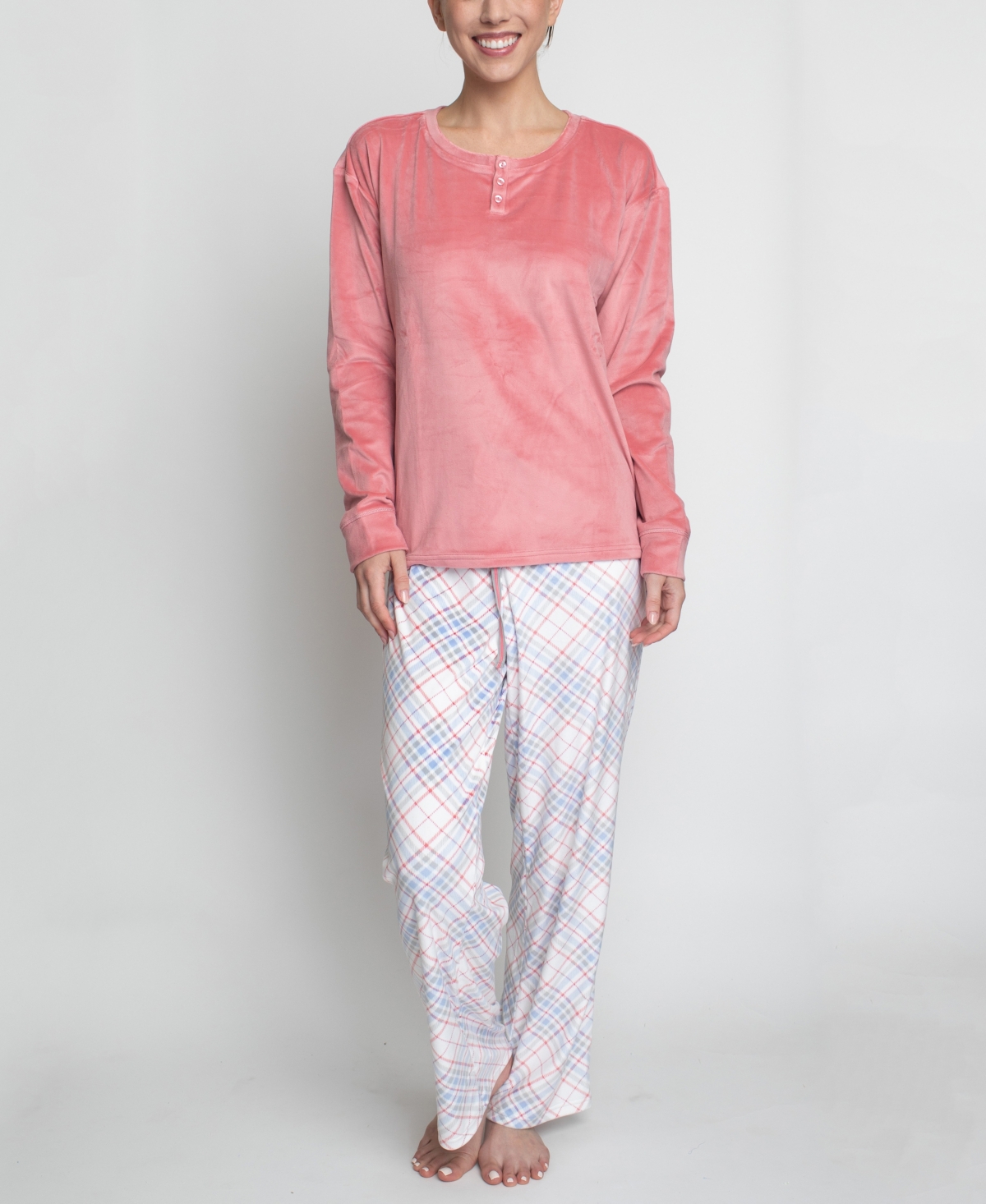 Hanes Women's Stretch Fleece Pajama Set, 2 Pieces In Coral