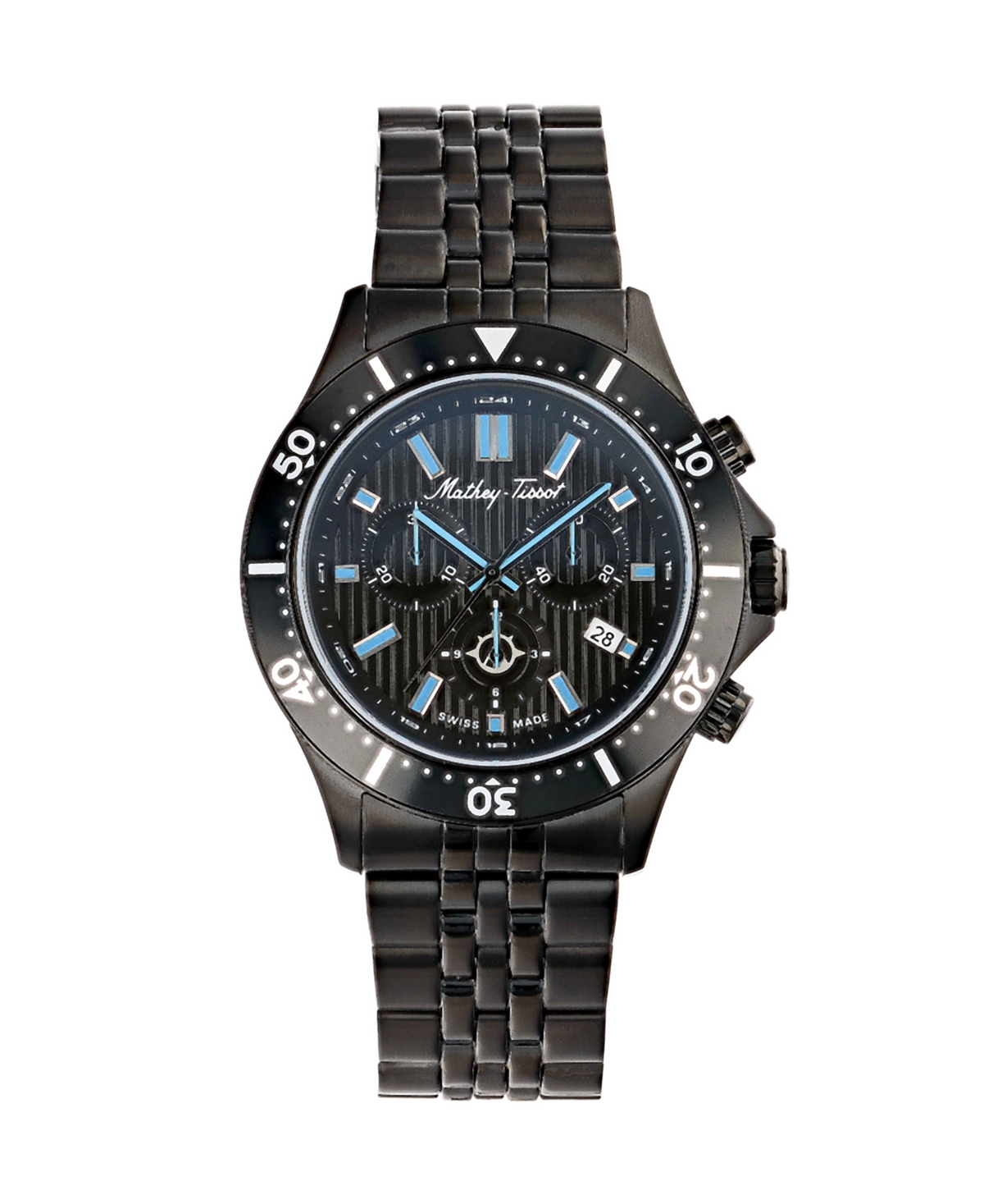 Mathey-Tissot Men's Expedition Chronograph Collection Black Stainless Steel Bracelet Watch, 43mm