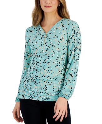 Macy's - Women's Zip-Front Ruched-Side Top