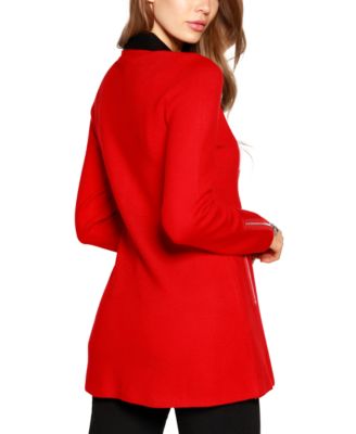 Black Label Women's Faux-Leather Collared Sweater Jacket