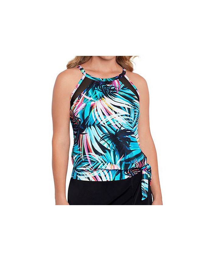 Swim Solutions Women's High Neck Mesh Insert Blouson Tankini , Created