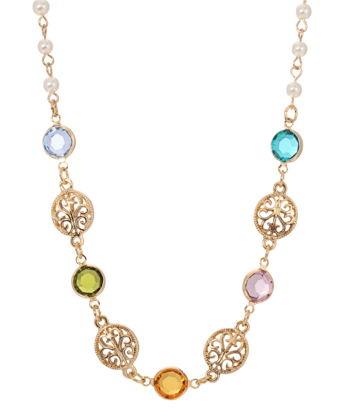 2028 Gold-tone Crystal Stone Linking Disks Necklace In Multi
