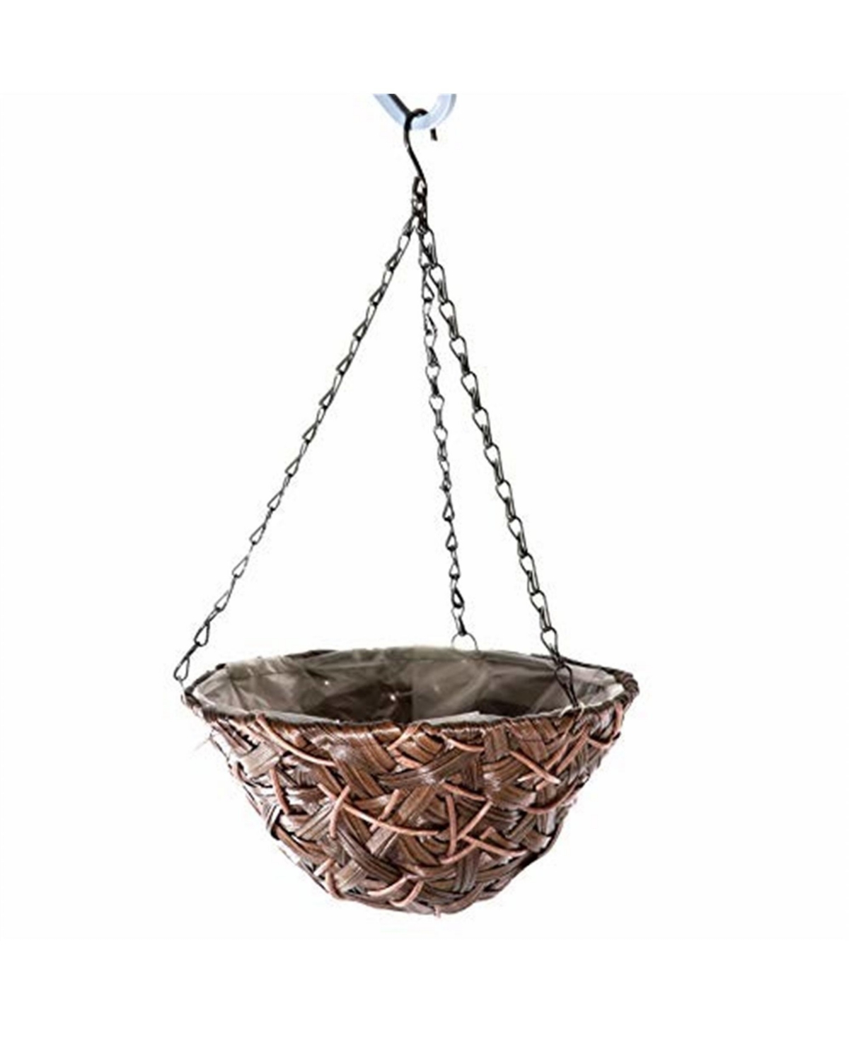 Round Woven Plastic Wicker Hanging Basket, Brown - Brown