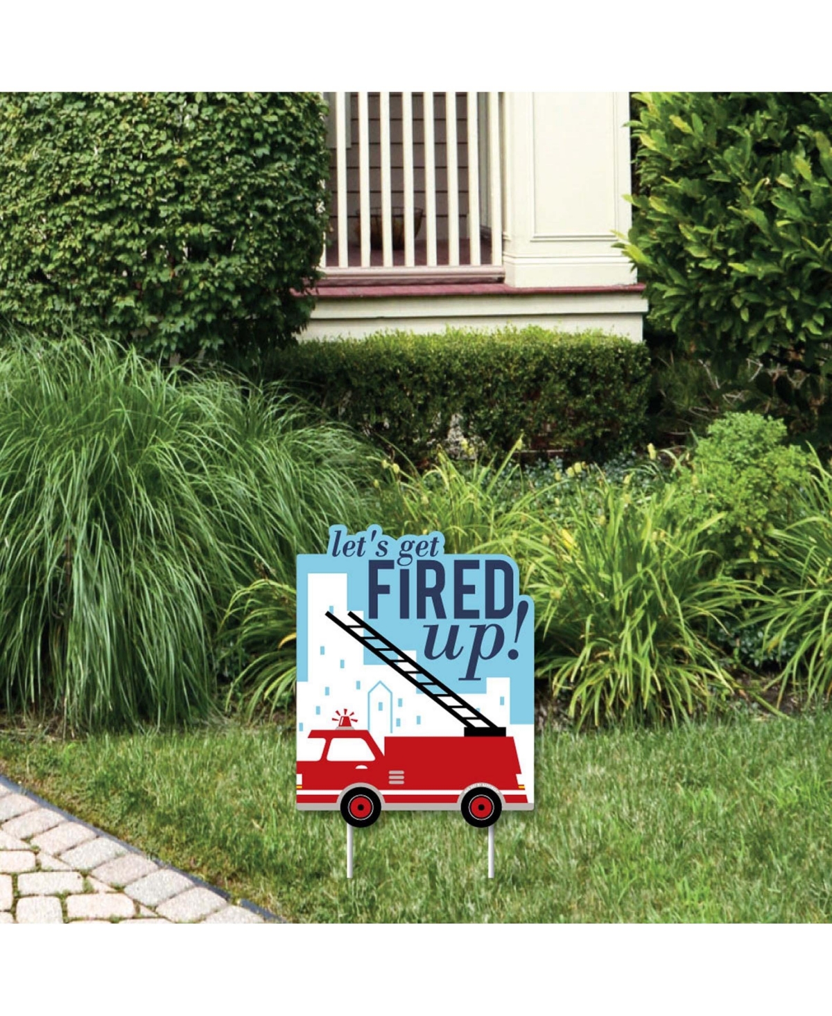 Fired Up Fire Truck - Outdoor Lawn Sign - Firefighter Party Yard Sign - 1 Pc