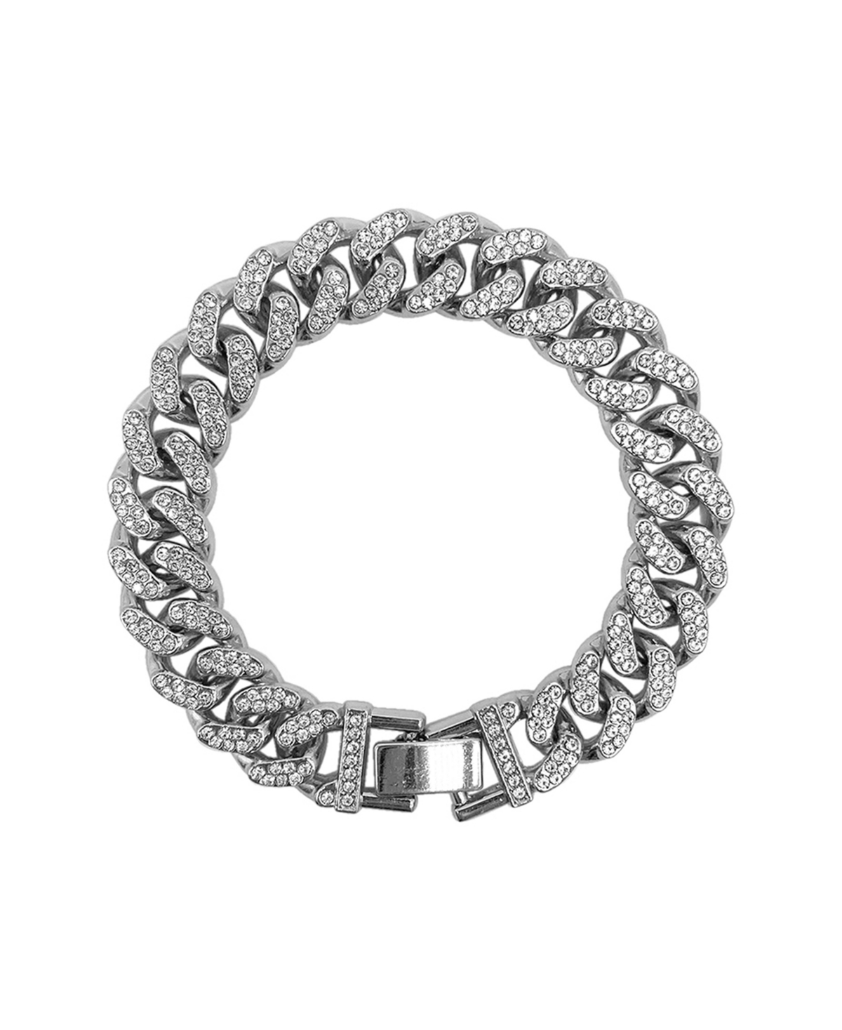Shop Adornia Rhodium Plated Crystal Thick Cuban Curb Chain Bracelet In Silver