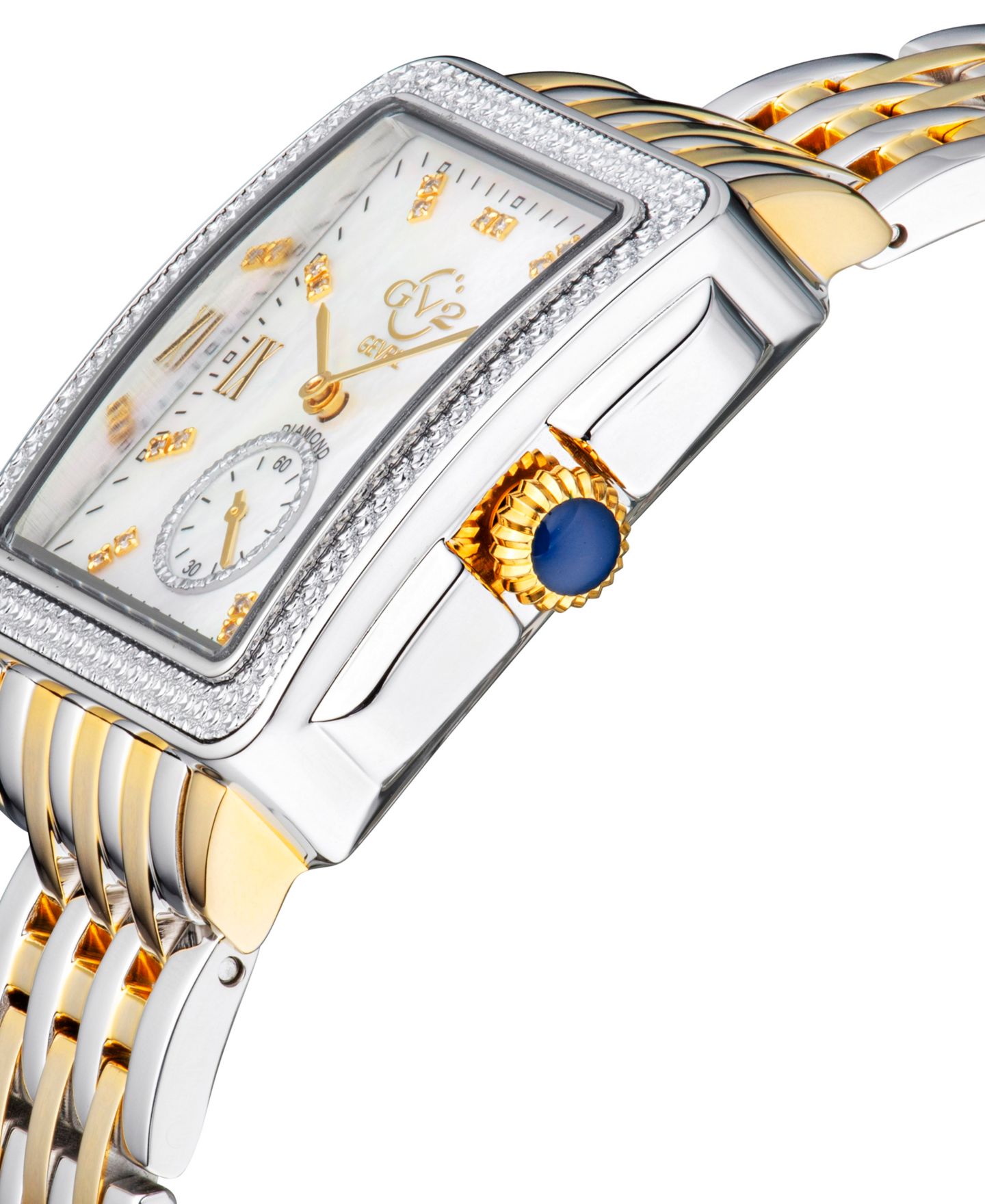 Женские часы GV2 by Gevril Bari Tortoise Swiss Quartz Diamond Accents Two-Tone SS Ipyg Stainless Steel Bracelet Watch 34mm x 30mm — фото 2