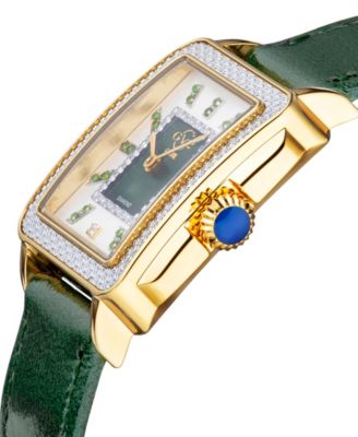 Women's Padova Gemstone Swiss Quartz Diamond Accent Green Hand Made Italian Leather Strap Watch 27mm x 30mm