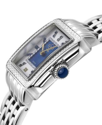 Women's Padova Gemstone Swiss Quartz Diamond Accent Silver-Tone Stainless Steel Bracelet Watch 27mm x 30mm