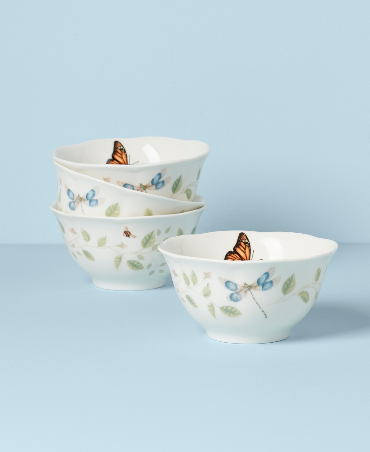 Lenox Butterfly Meadow Floral 4 Piece Rice Bowl Set, Service for 4 - White