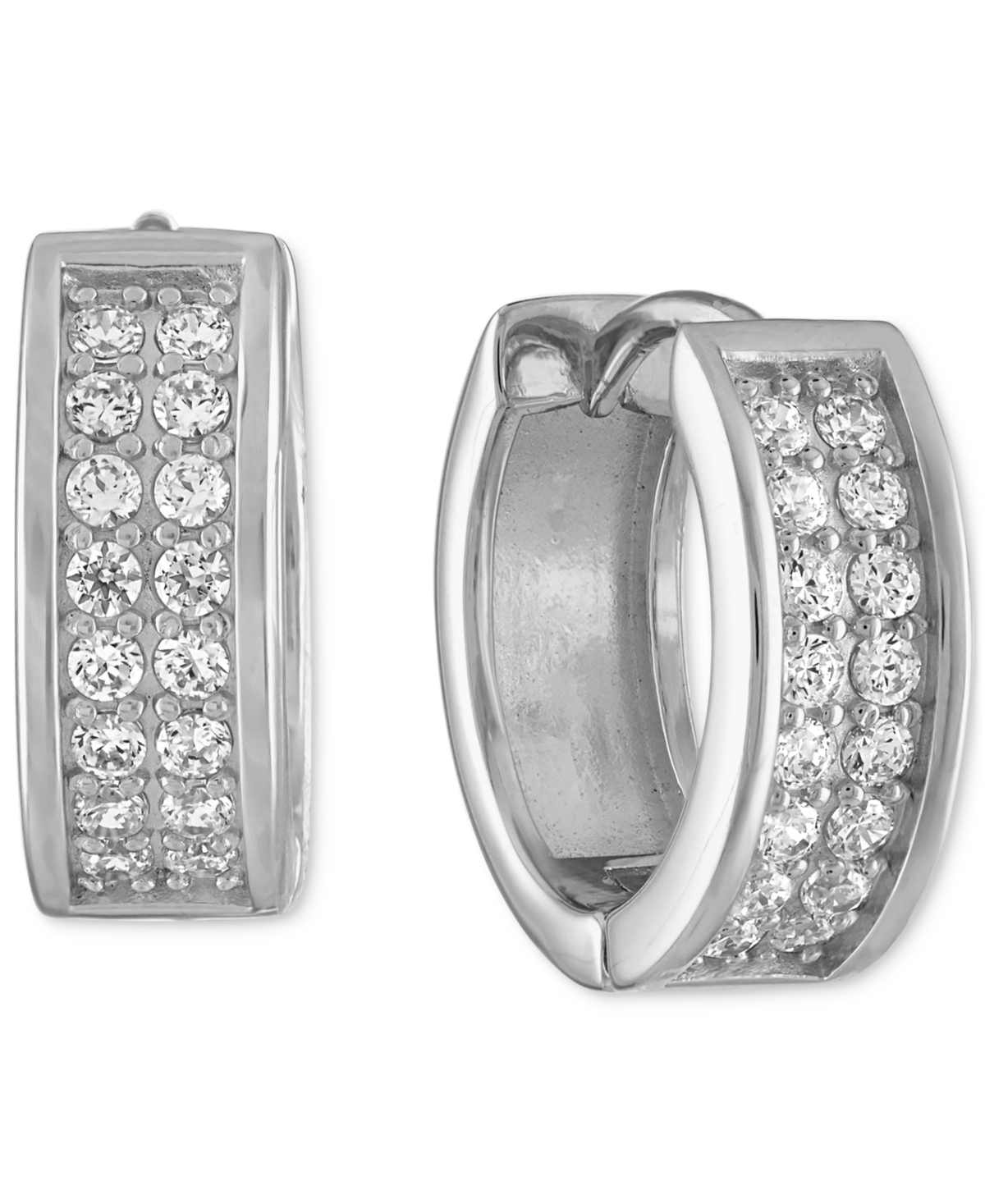 Esquire Men's Jewelry Cubic Zirconia Small Huggie Hoop Earrings, 1/2", Created For Macy's In Silver