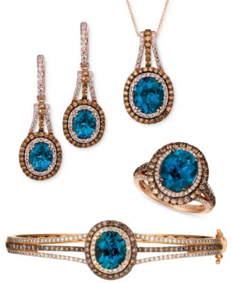Le Vian Deep Sea Blue Topaz Diamond Bangle Bracelet Ring Necklace Earrings Collection In 14k Rose Gold