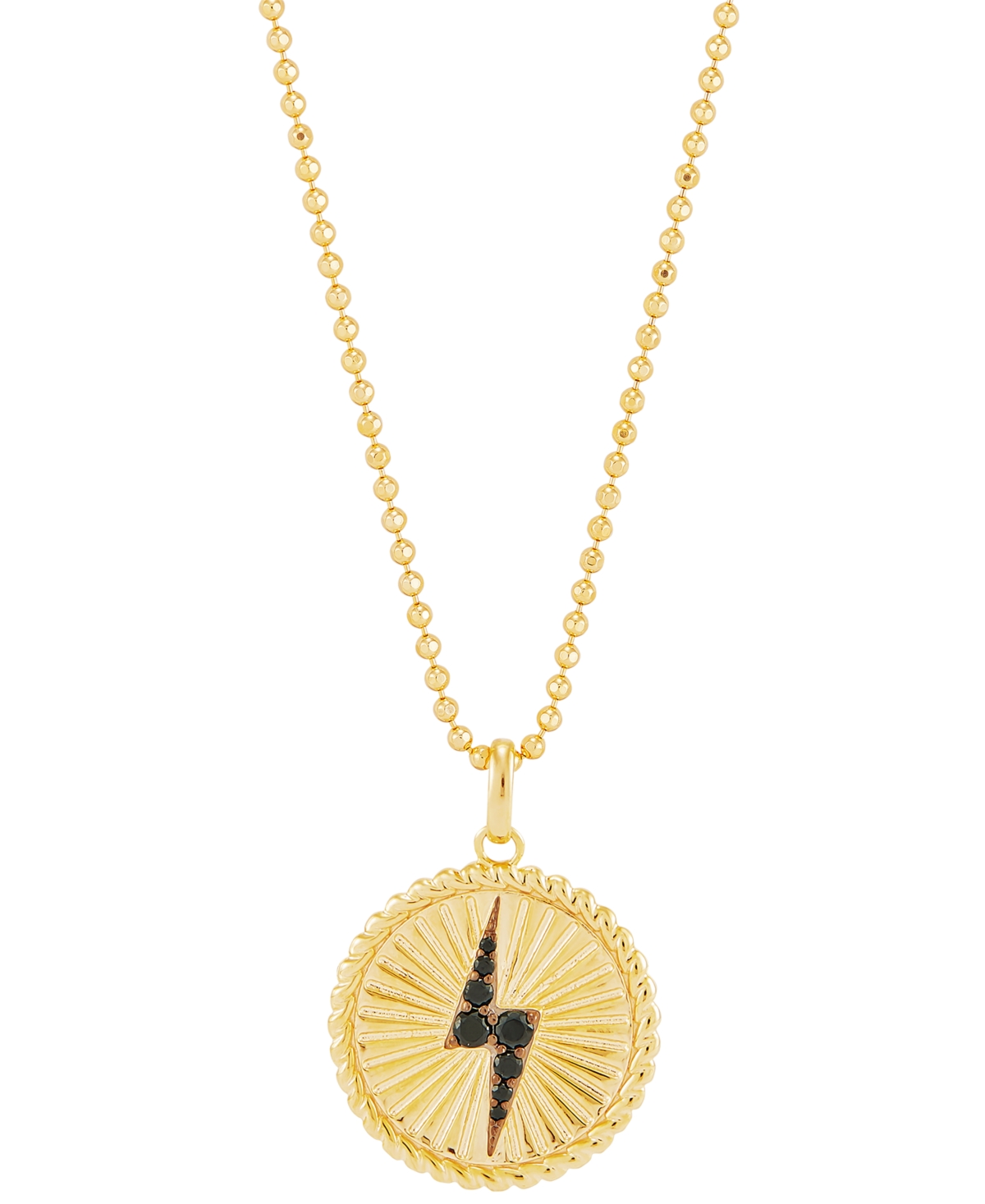 Macy's Black Spinel Lightning Bolt Disc Pendant Necklace (1/5 Ct. T.w.) In 14k Gold-plated Sterling Silver,
