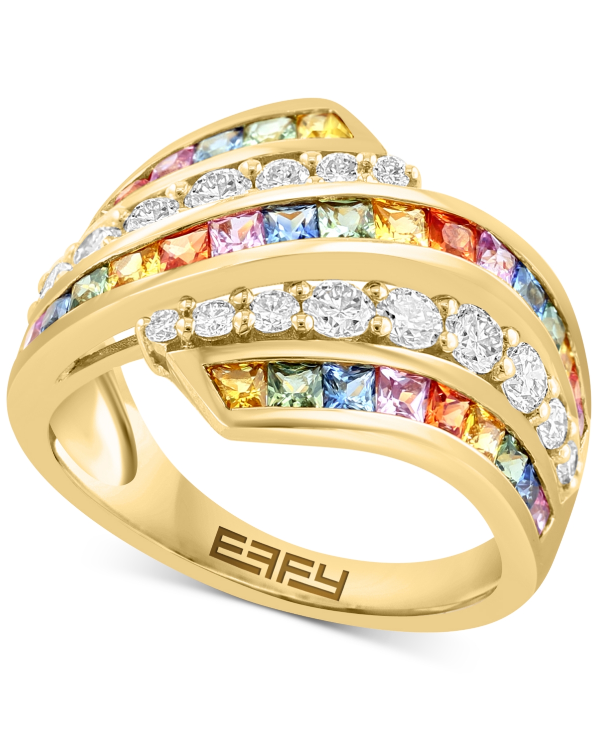 Effy Collection Effy Multi-sapphire (1-3/4 Ct. T.w.) & Diamond (3/4 Ct. T.w.) Multirow Swirl Ring In 14k Gold In Multi Sapphire