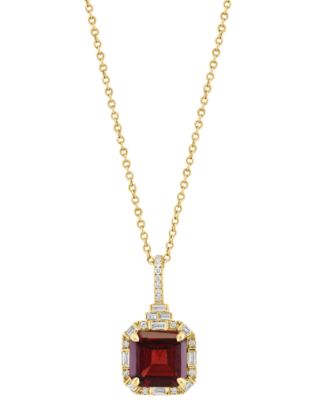 EFFY Collection - Garnet (2-1/2 ct. t.w.) & Diamond (1/6 ct. t.w.) Halo 18" Pendant Necklace in 14k Gold