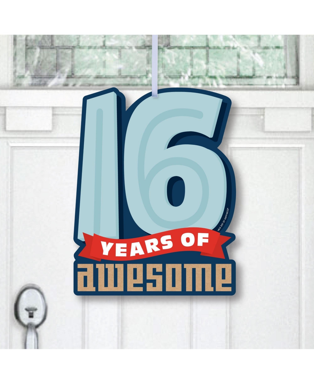 Boy 16th Birthday - Hanging Sweet Sixteen Outdoor Front Door Decor - 1 Pc Sign