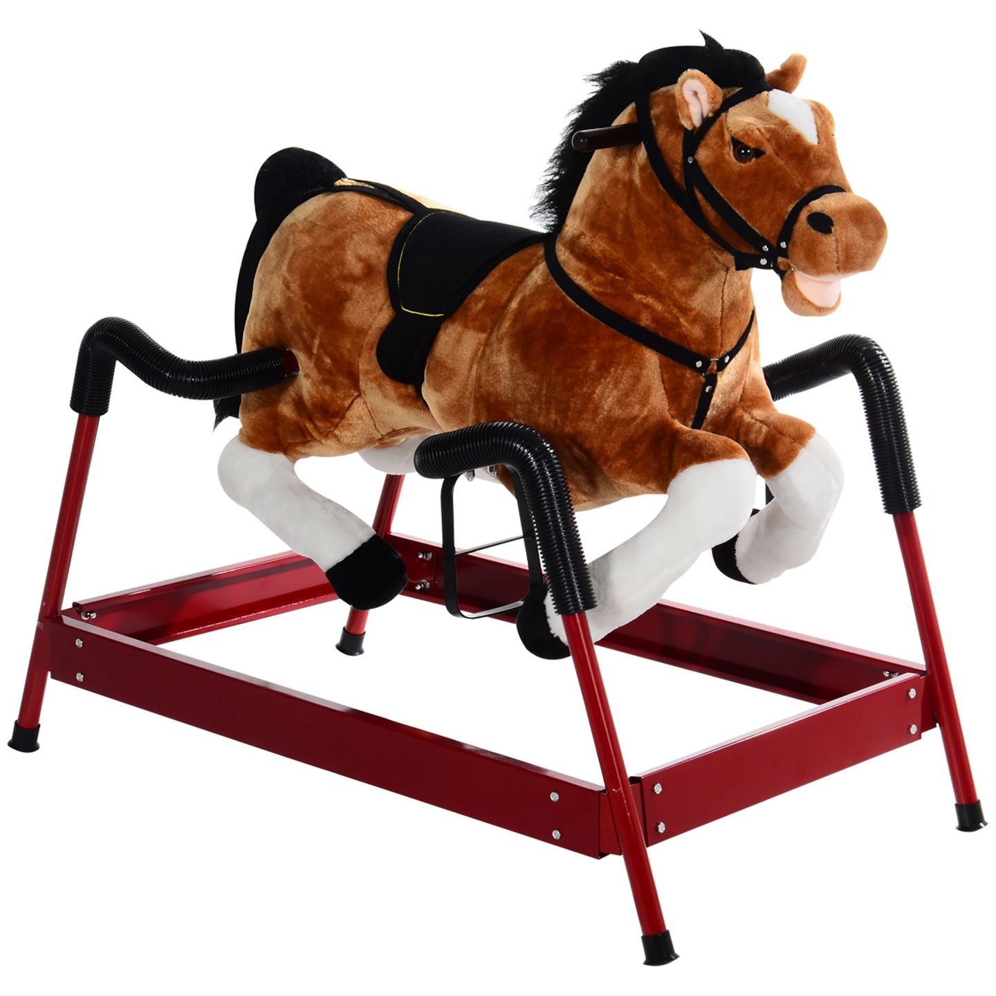 Детская мягкая игрушка Qaba Plush Spring Rocking Horse with Realistic Sounds, 39.25"L x 23.5"W x 32.75"H, 132 lb. Capacity, Ages 3+ — фото 1