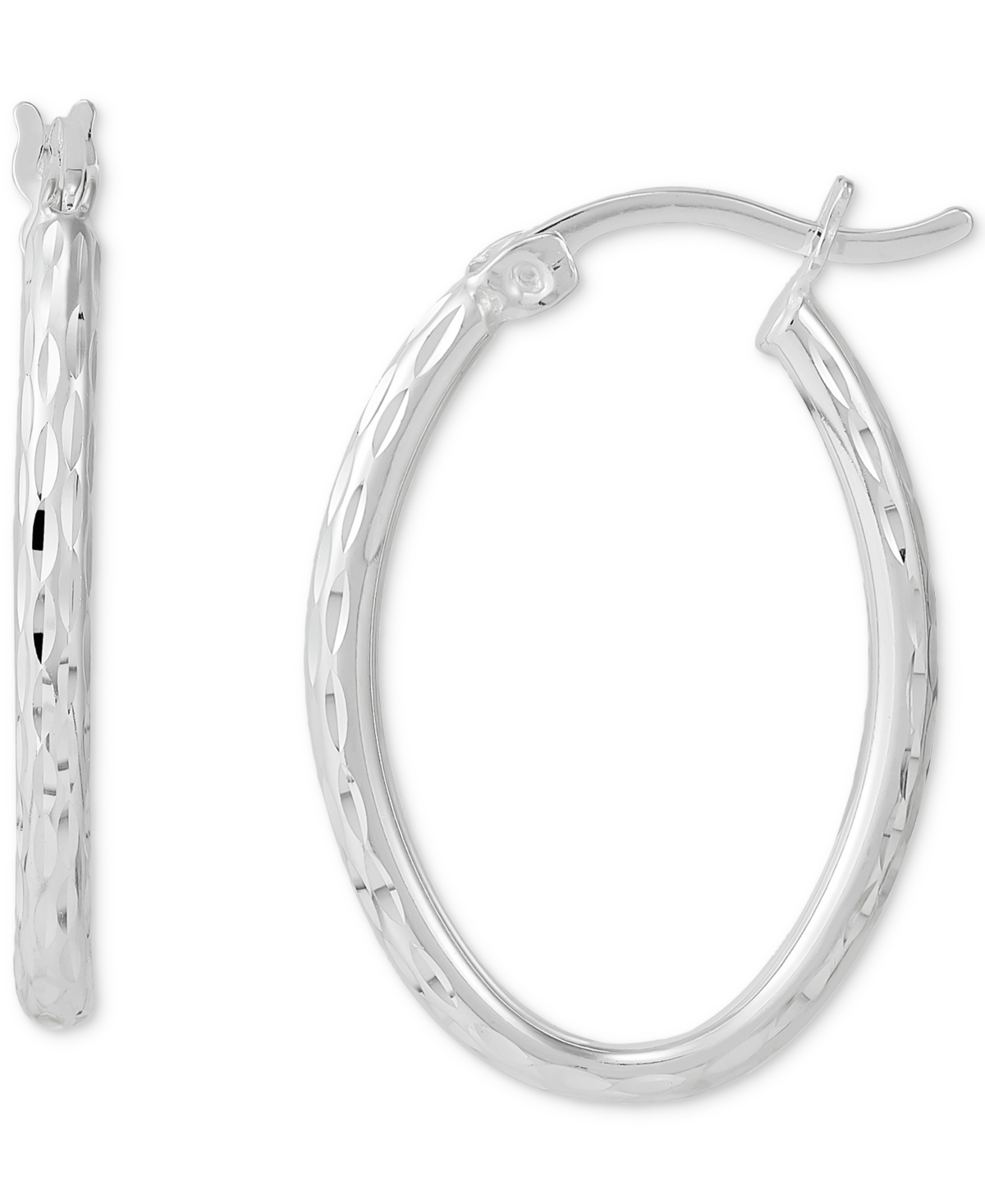 Textured Oval Hoop Earrings 25mm, Created for Macy's - Silver