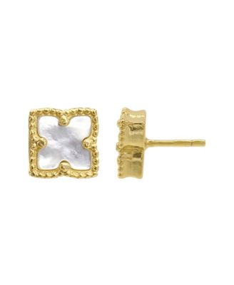  Mother of Imitation Pearl Gold-Tone Flower Stud Earrings